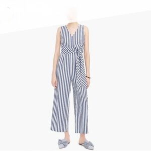J. Crew Blue and‎ White Striped Wrap Jumpsuit